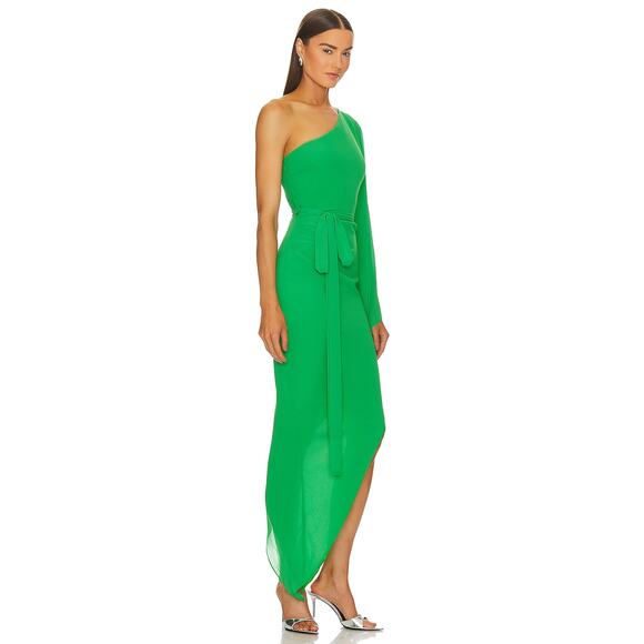 Michael Costello Heaven‎ Chiffon One Shoulder Dress Green Asymmetric Hem Sz XS - Picture 2 of 13